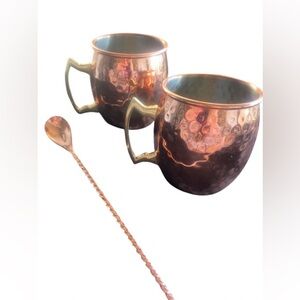 Absolut Vodka Copper Mugs Lot of 2 + Spoon Barware For Cocktails Moscow Mules